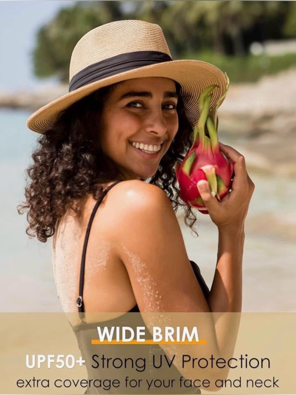 Furtalk Women’s Wide Brim Straw Sun Hat - Tan